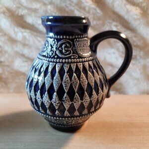 Vintage Handcrafted (Blue & White) Diamond Floral Motif Ceramic Jug